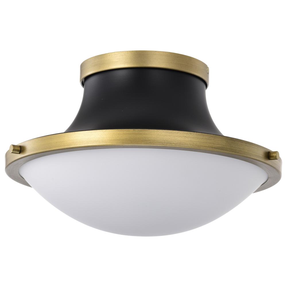 Lafayette 1 Light Flush Mount Fixture; 14 Inches; Matte Black Finish with Natural Brass Accents and