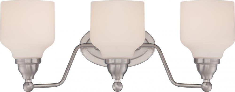 Kirk - 3 Light Vanity Fixture with Satin White Glass - LED Omni Included