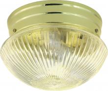 Nuvo SF76/250 - 1 Light - 8" Flush with Clear Ribbed Glass - Polished Brass Finish