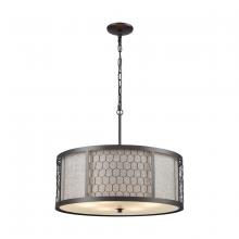 ELK Home 15243/6 - Filmore 6-Light Chandelier in Oiled Bronze with Wire Mesh and Gray Linen Fabric Shade