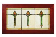 Meyda Tiffany 97961 - 24" Wide X 14" High Arts & Crafts Bud Trio Wood Frame Stained Glass Window